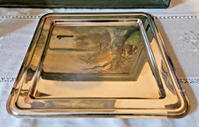 PLAT PLATEAU DE SERVICE RECTANGULAIRE EN METAL ARGENTÉ COTE 34.50 CM BEL ETAT