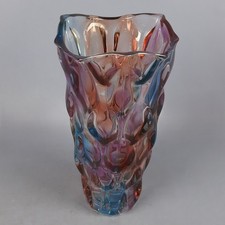 Vase En Verre De Venise Fuchsia Bleu Ondulé Design Moderniste Vintage Années 70
