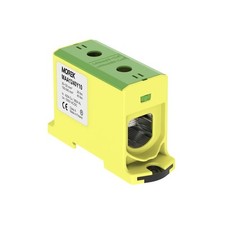 Bloc de jonction alu cuivre vert/jaune (terre) 35 à 240mm² 1000V AC/DC - Rail D