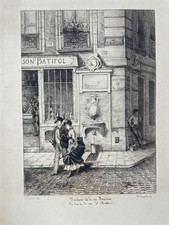 Jules Chauvet Gravure XIX ème Fontaine De La Rue Maubuée pinx Champollion