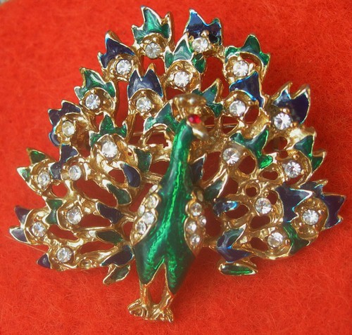 Vintage broche paon fait la - vintage,