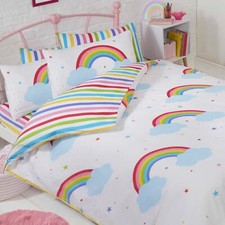 Housse De Couette Double Arc-En-Ciel Rayée Réversible Pour Garçons Et Filles