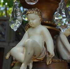 Cherub Chandelier lamp vintage SWAG Shabby peely Spelter French Crystal prisms 