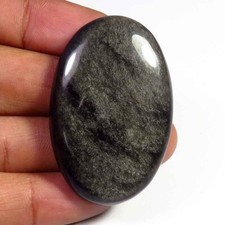 Naturel Obsidienne Argent Brillant Cabochon 43x28mm Main Ovale Gemme DIY SB-122