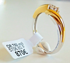 Bague or bicolore 18 carats neuve femme jeune fille diamant solitaire 0,10 carat