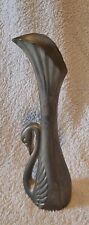 Ancien Art Déco Métal Argenté Cygne Figurine Fleur Vase Soliflore  Ht 16 cm 1970