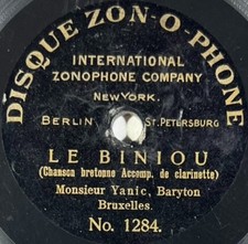 Yanic (1903) Le Biniou 78 RPM 7" DISQUE ONE-SIDE ZONOPHONE 1284 RARE