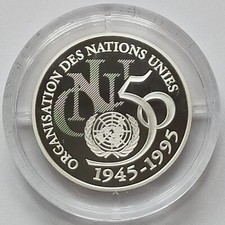PIECE 5 FRANCS 1995 ONU ARGENT