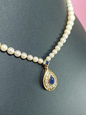 Collier Ancien Or 18 Carats Saphirs Diamant Et Perles 