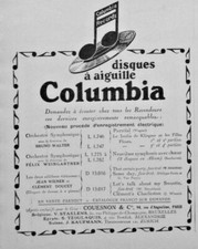 PUBLICITÉ DE PRESSE 1926 COLUMBIA DISQUES A AIGUILLE - COUESNON & C°