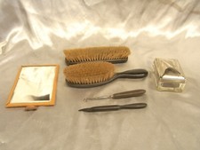 ANCIEN NECESSAIRE DE TOILETTE BROSSE EBENE BOITE MIROIR