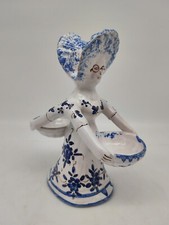 Saleron Double femme  en Céramique Décor Floral Bleu Signé M.F.