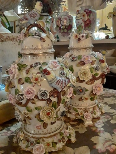 Meissen parrots and flower - and,