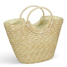 Sac Mer Femme Paviera Naturel En Paille Tressé avec Poignées Tour Rotin