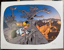 EX LIBRIS GOLDEN CREEK HOMMAGE JOHAN PEYO " PAYS MAUDIT " WALTHERY 30*40cm