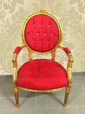 Fauteuil Cordelia Baroque Accoudoirs Chaise Luigi XV Velours Rouge Or Swarovski