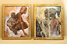 Ensemble 2 tableaux thème Afrique femmes africaines - beaux cadres dorés