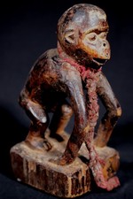 Art Africain Afrique - Ancienne Statuette Statue Fétiche Singe Fang  - 17,5 Cms