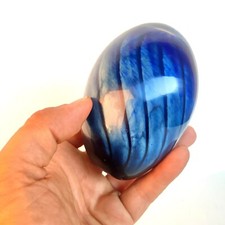 MAGNIFIQUE PRESSE PAPIER OEUF EN VERRE SOUFFLE BLEU SPIRALE   MURANO ??