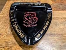 CENDRIER VINTAGE PUBLICITAIRE "CAFE JIHAIR REIMS" OPALINE NOIRE, DESSIN HUMOUR