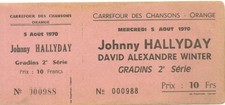 RARE / TICKET BILLET DE CONCERT - JOHNNY HALLYDAY LIVE A ORANGE ( FRANCE ) 1970