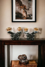 Paire BOUGEOIRS anciens CERAMIQUE Emaillee style VALLAURIS Candlesticks