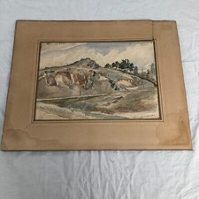 AQUARELLE PAR BOUCHER   ROCHER SUR LA ROUTE ...  19 EME SIECLE DATE 1889  9715