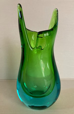 Petit vase en verre soufflé vert bleu année 60 Murano ...