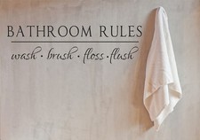 Bathroom Rules-Vinyl Wall Decal-Wash-Brush-Floss-Flush-Lettering-Bathroom Humor