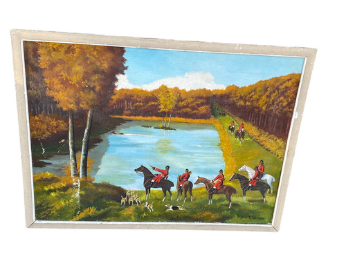 Ancien tableau scene chasse - tableau,