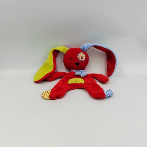 Doudou plat lapin rouge vert