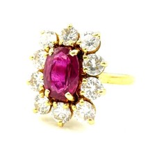 MAGNIFIQUE BAGUE OR 18 CARATS - Marguerite Rubis et diamants 1 carat - 4,79 g