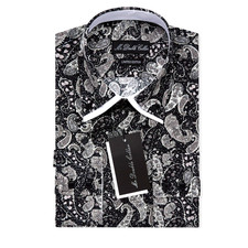 Chemise À Double Col Noir À Imprimé Paisley Italien Luxueux Pour Homme