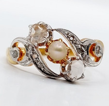 Bague antique tourbillon or 18k diamant taille rose et perle (circa 1900)