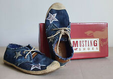 MUSTANG SHOES Chaussures femme Coton/cuir/strass Bluejean/écru Lacets Size 37