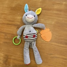 Peluche Doudou d'éveil âne Cheval MINIMI  gris bleu carotte 32 cm Anneau Vert