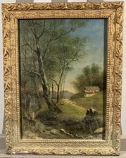 Huile sur panneau Ecole Suisse ou Allemande c.1890-1900 Cadre Art Nouveau signée