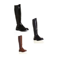 Femmes Genou Haut Bottes Équitation Avec Fermeture Éclair Côté Noir Taille UK 2-