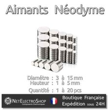 Aimants Néodyme Rond Disque NdFeB, Diam. 2 à 15mm x Haut. 1 à 5mm, Lot 1 à 20pcs