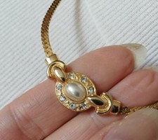 Collier ancien maille américaine , perles,  strass