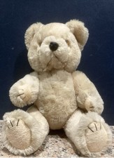 Ancien ours en peluche beige articulé - 26 cm, yeux en verre - TBE - Collector