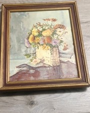  Huile Sur Toile , vase De Fleurs , Tableau Ancien , Signée , Signature ilisible