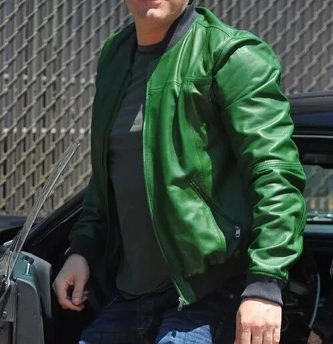 Blouson cuir bomber vert homme