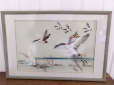 Tableau oies sauvages canards Décor Plumes et végétaux Dessin paysages