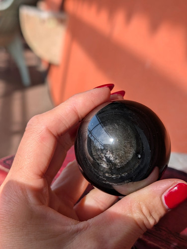 Sphère obsidienne argentée