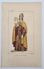 Gravure originale aquarellée XIXe : Saint Louis d'Anjou, Evêque de Toulouse