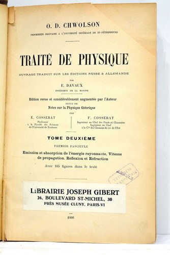 Livre ancien chwolson traite - chwolson,