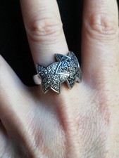 bague en argent 925 ancienne et oxyde de zirconium noir et blanc forme d étoiles