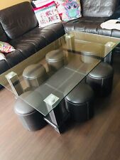 Table basse en verre + 6 Poufs