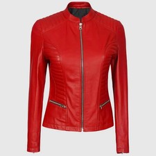 Veste en cuir rouge coupe slim